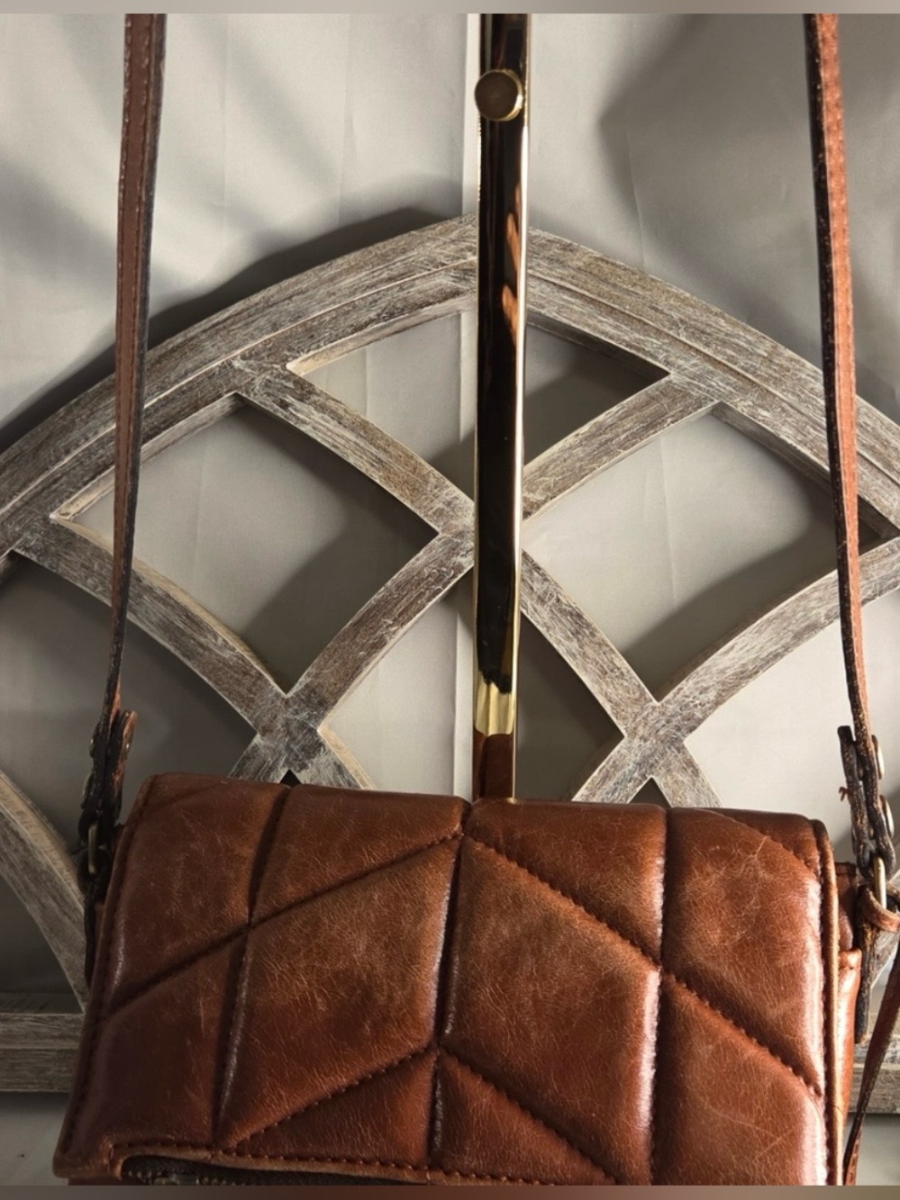 Patricia Nash vintage Cognac leather Crossbody bag quilted tassel - Picture 7 of 13